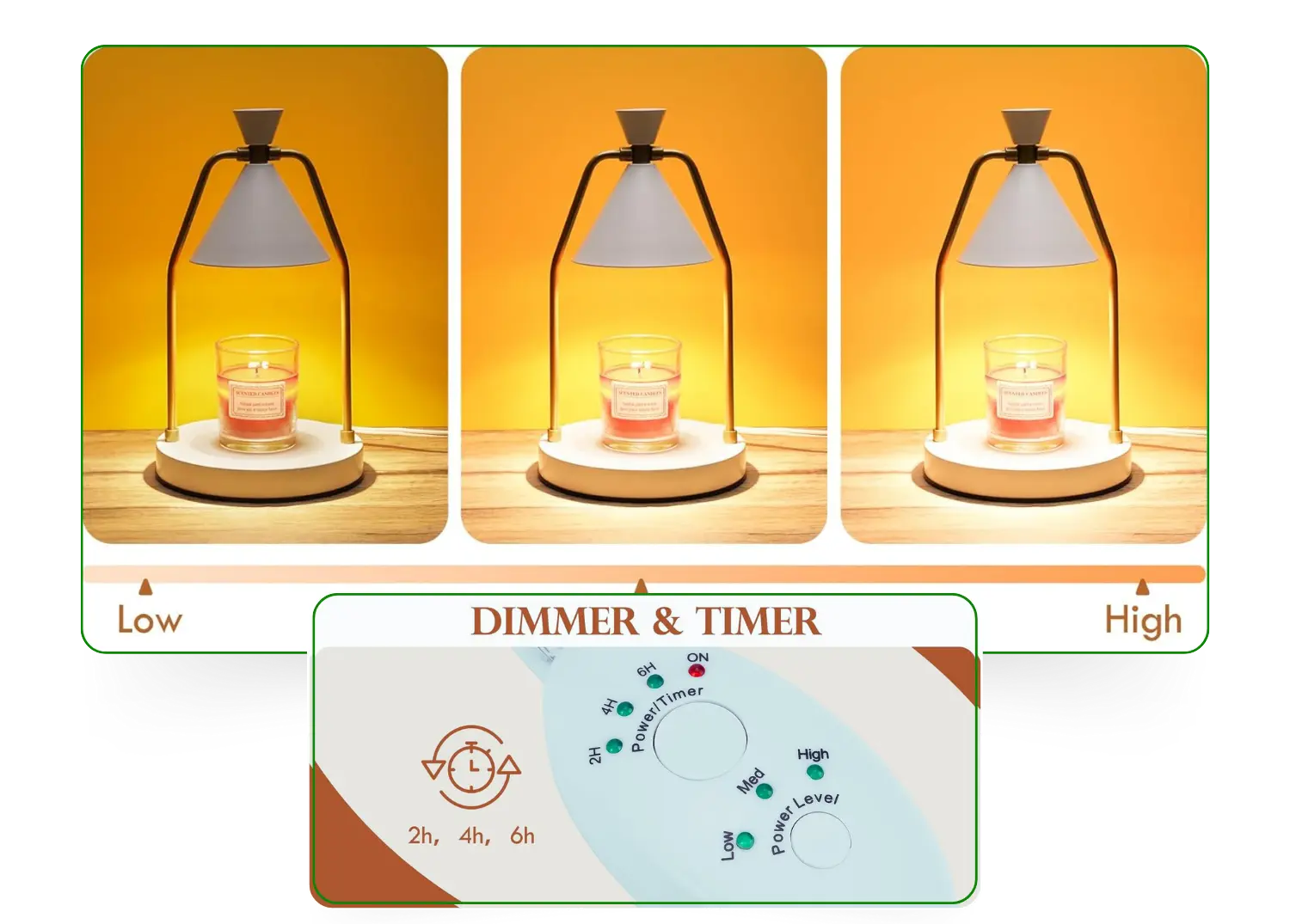 Dimmable candle warmer lamp with dimmer and timer